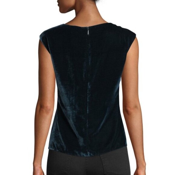 Rebecca Taylor Sleeveless Ruched Velvet Top, Storm - Picture 2 of 2
